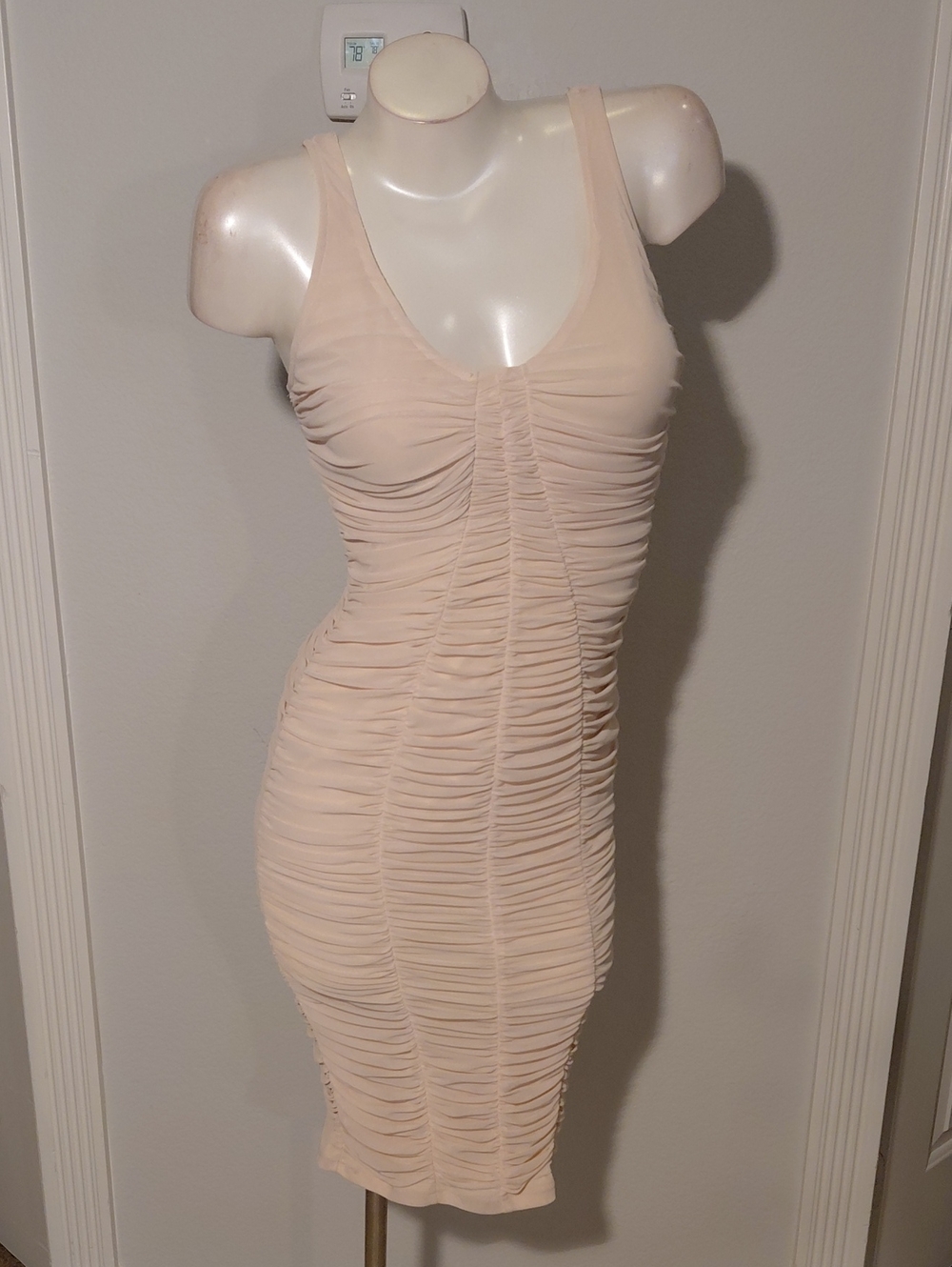 Cream Rushed Midi Dress